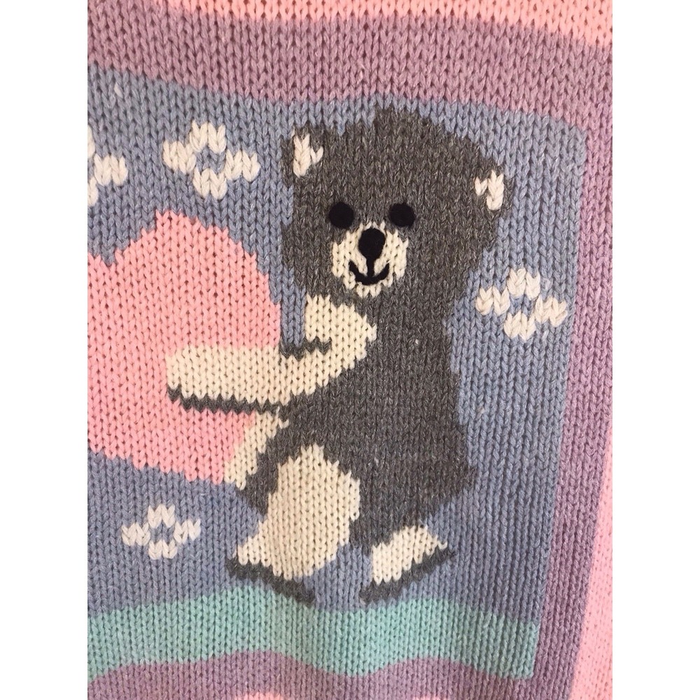 Vintage Licorice Teddy Bear Heart Sweater Vest Pastel Cottagecore 80s 90s Knit L - Picture 5 of 5